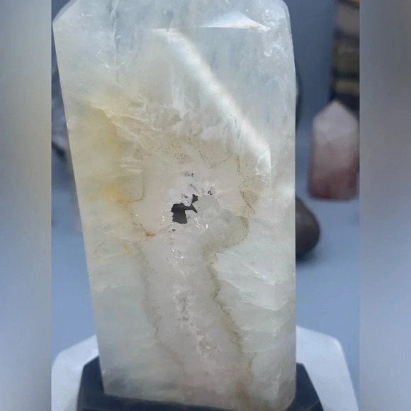 Druzy Quartz with Golden Healer Tower with Custom Stand - Picture 3 of 5